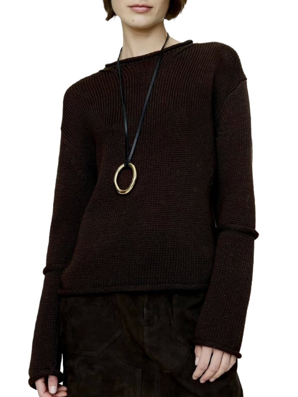 BANANA REPUBLIC COTTON ROLL-NECK BROWN KNIT FISHERMAN SWEATER NWT XS